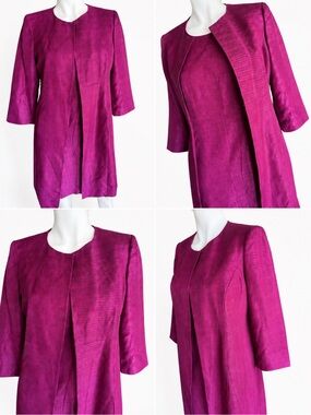 Fuchsia Textured Three-Quarter Sleeve Dress Jacket